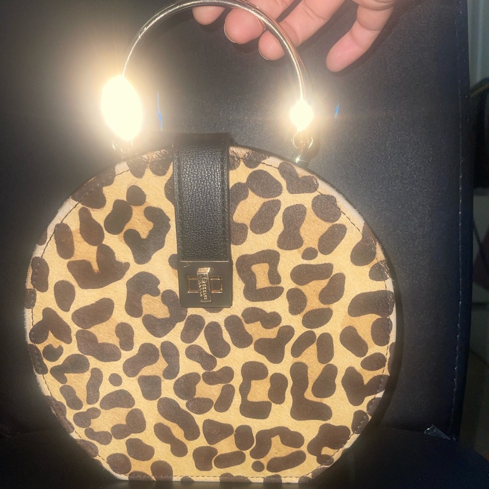 Dune London Cheetah Print Leather Top Handle Crossbody Bag w/detachable strap